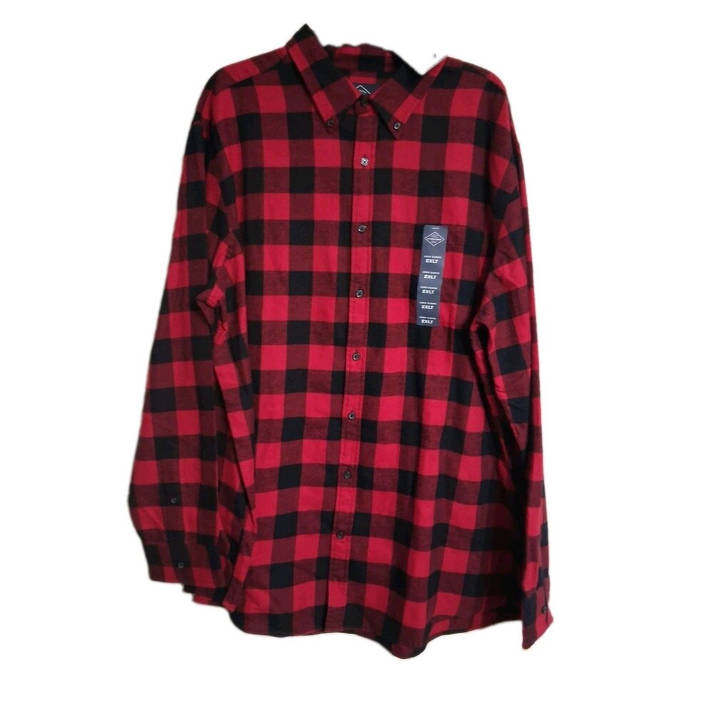 NWT Men's St. John's Bay Red Check Buffalo Flannel Button-down Shirt Size 3XL